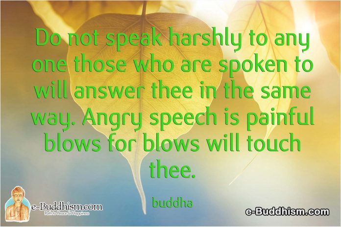 Do not speak harshly to anyone those who are spoken to will answer thee in the same way. angry speech is painful blows for blows will touch thee. -Buddha