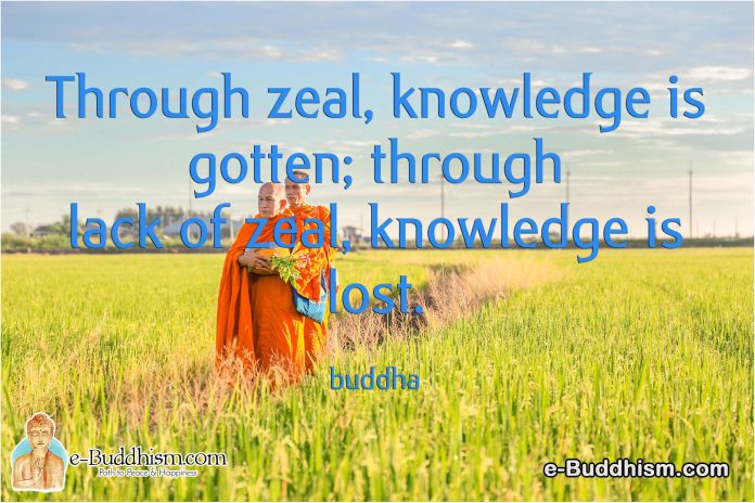Through zeal, knowledge is gotten; through lack of zeal, knowledge is lost. -Buddha