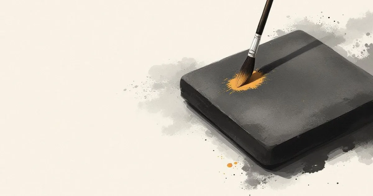 The Amitabha Sutra: a brush resting on an ink stone (ink-wash illustration)