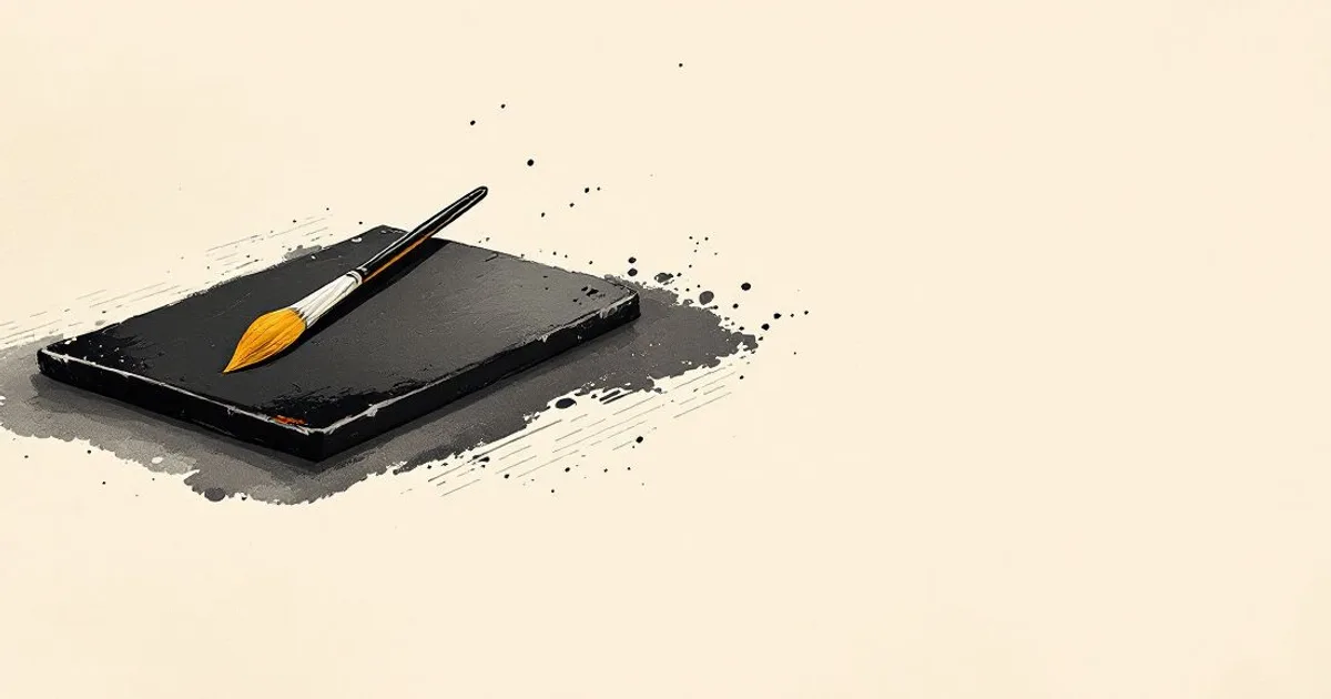 The Anapanasati Sutta: a brush resting on an ink stone (ink-wash illustration)