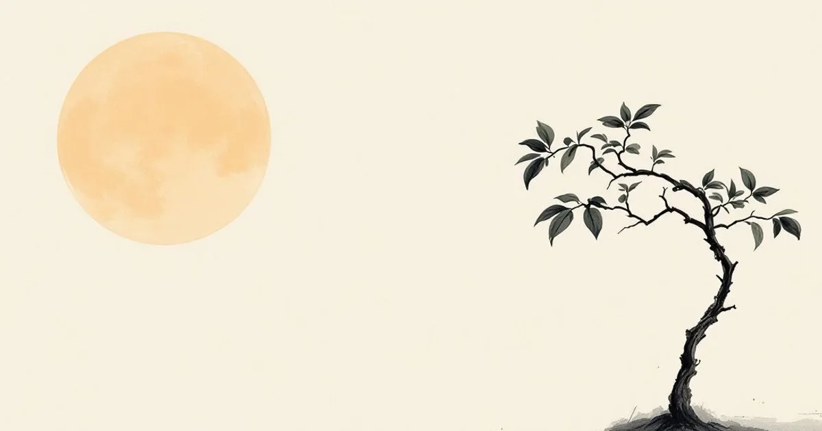 Sumi-e ink-wash illustration: a single carefully tended plant.
