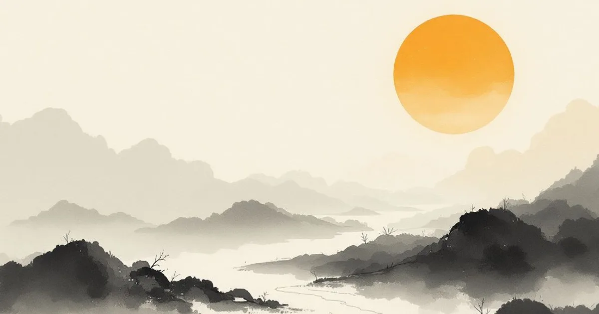 Sumi-e ink-wash illustration: a path leading gently into soft light.