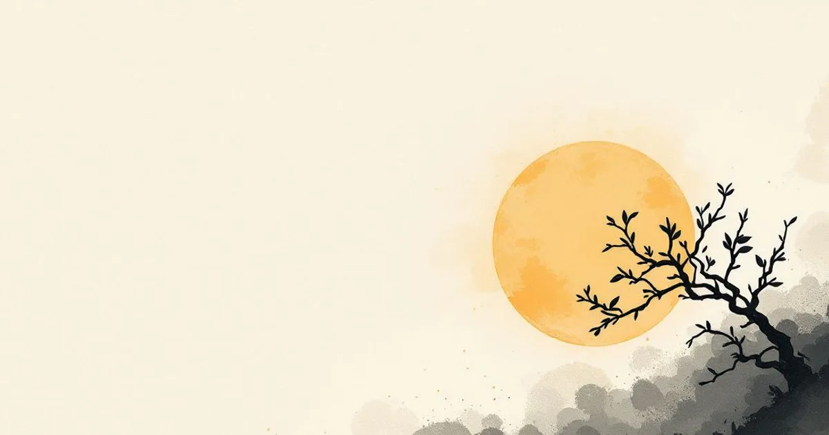 Best Buddhist Podcasts: a saffron moon behind a bare branch (ink-wash illustration)