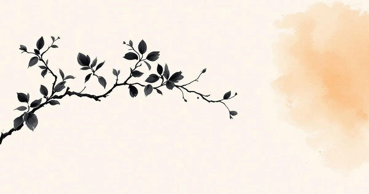 Sumi-e ink-wash illustration: a quiet branch in soft morning light.
