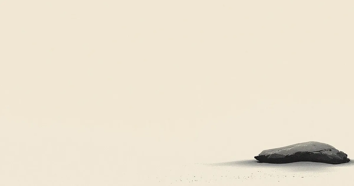 Sumi-e ink-wash illustration: a raked sand garden with one stone.