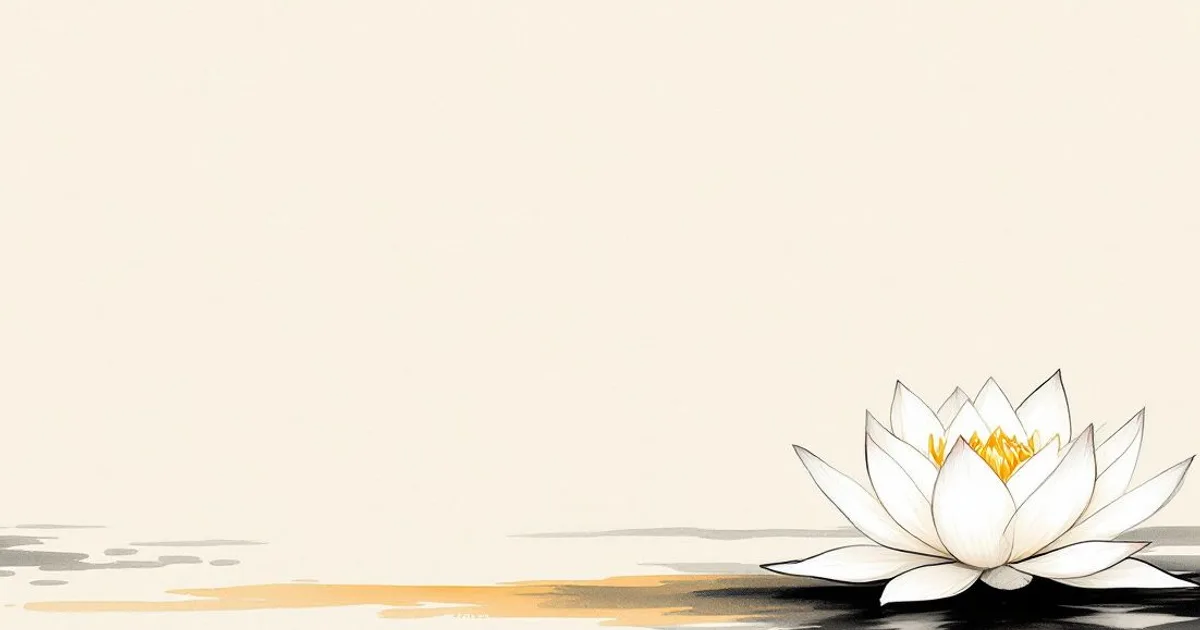 Sumi-e ink-wash illustration: a single open lotus on still water.