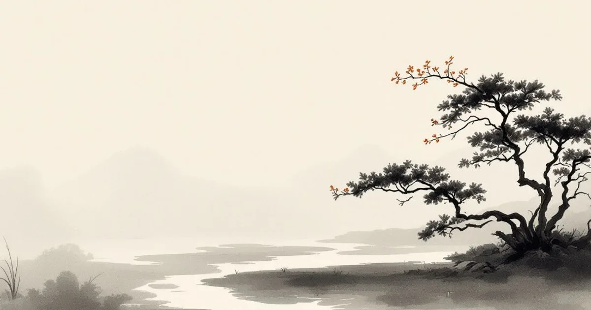 Buddha Quotes on Anger: a still pond at dawn (ink-wash illustration)