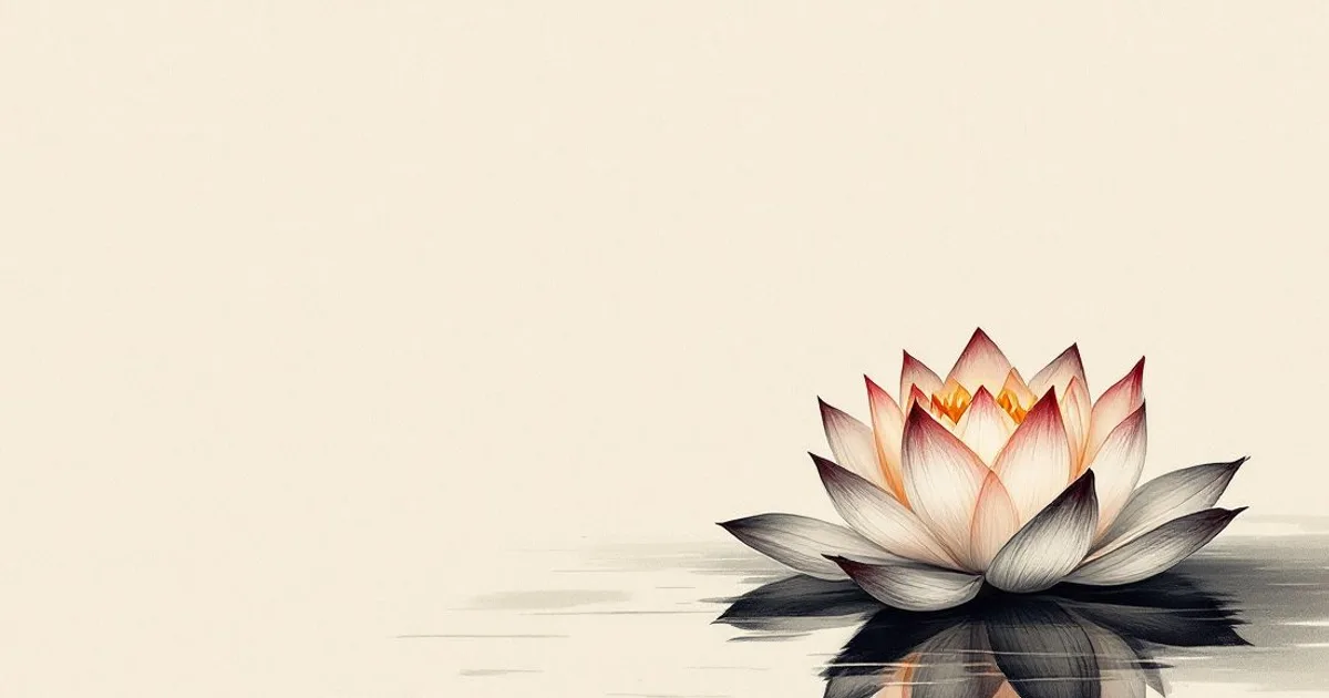 Buddha Quotes on Karma: a single lotus on calm water (ink-wash illustration)