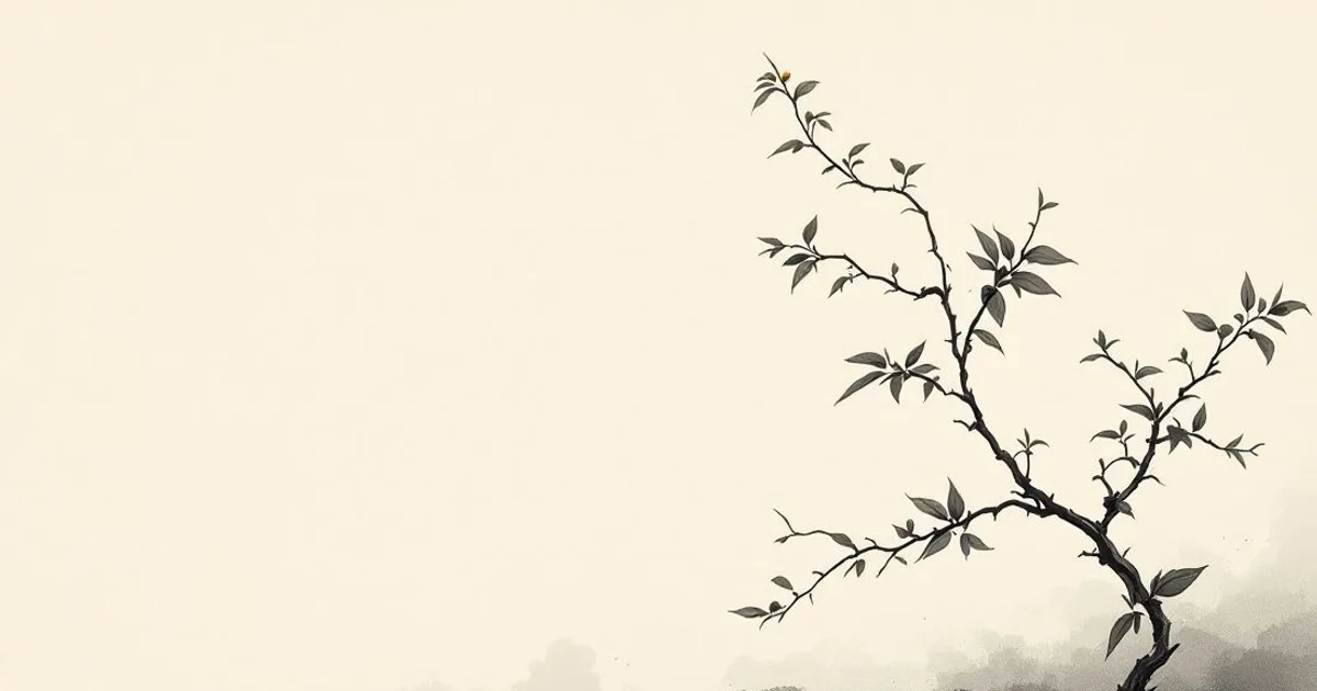 Sumi-e ink-wash illustration: a single carefully tended plant.