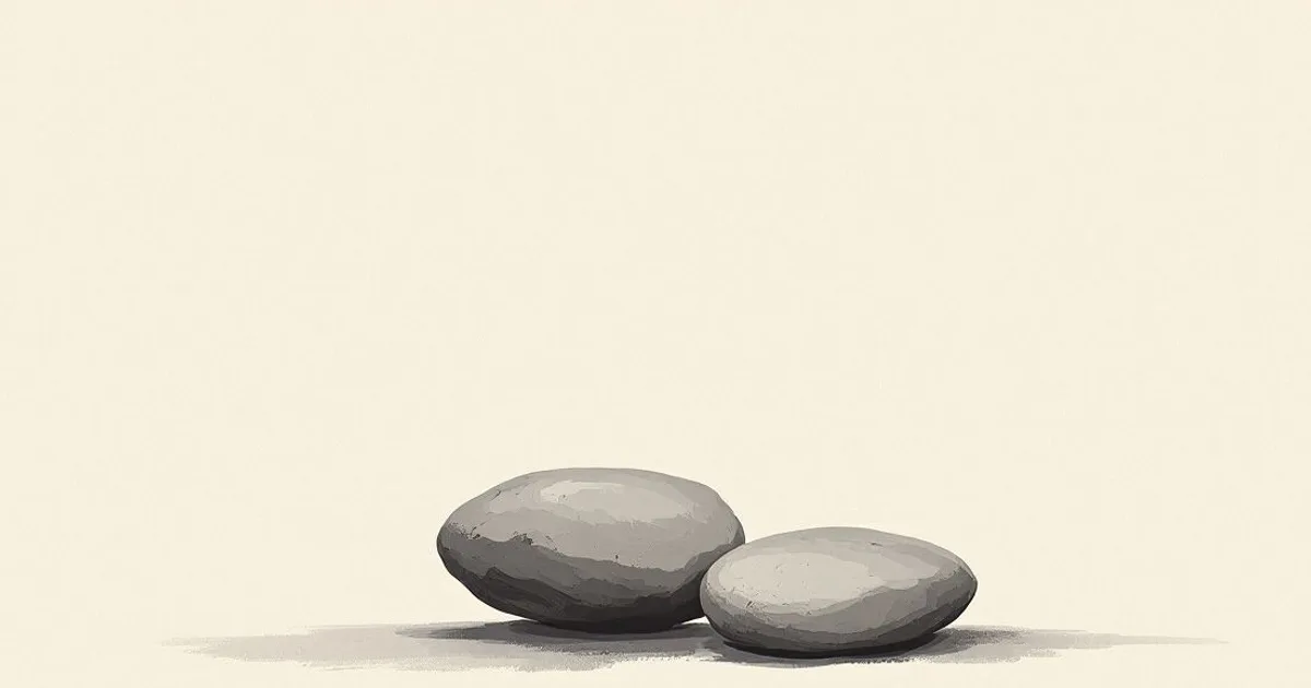 Sumi-e ink-wash illustration: two smooth stones resting side by side.