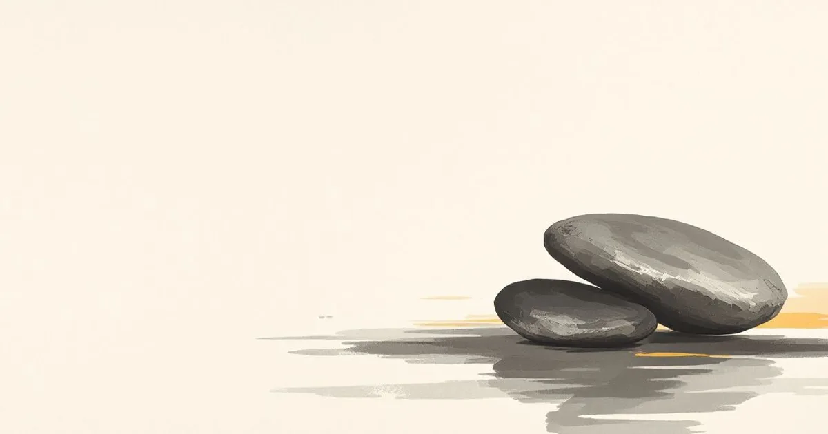 Sumi-e ink-wash illustration: two smooth stones resting side by side.