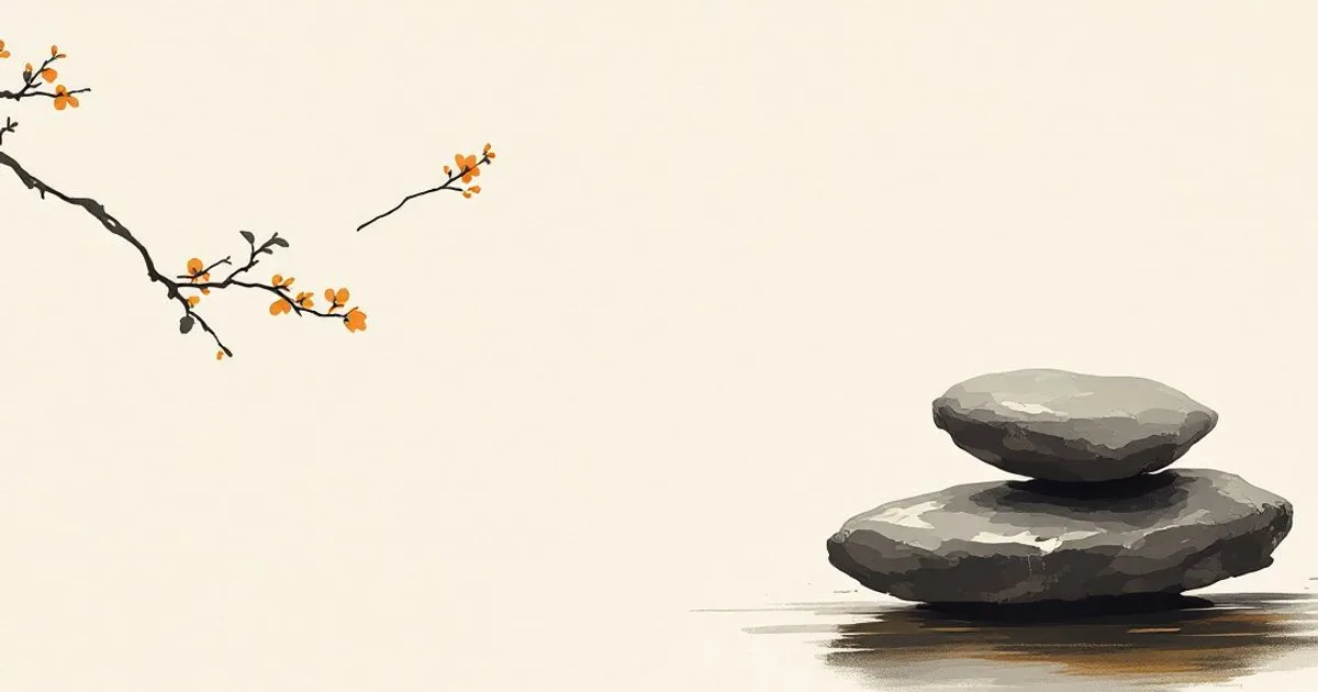 Sumi-e ink-wash illustration: a balanced pair of river stones.