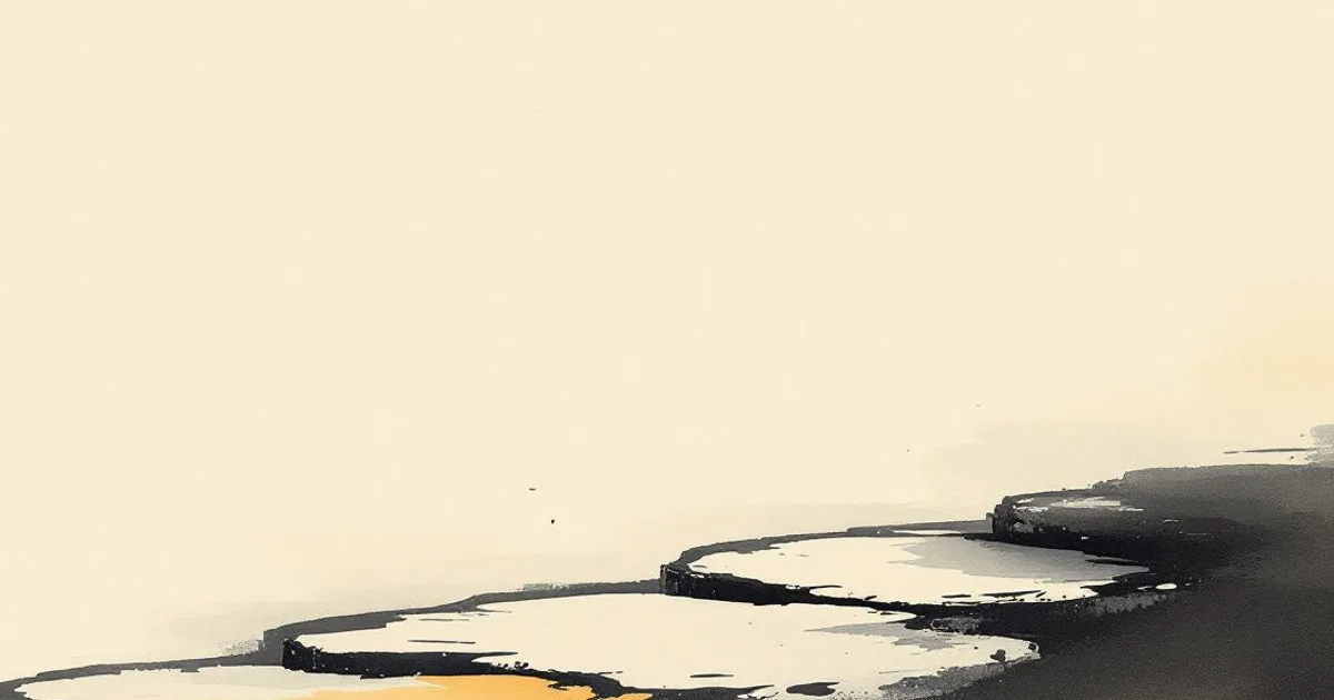 Sumi-e ink-wash illustration: a single first footstep on a stone path.