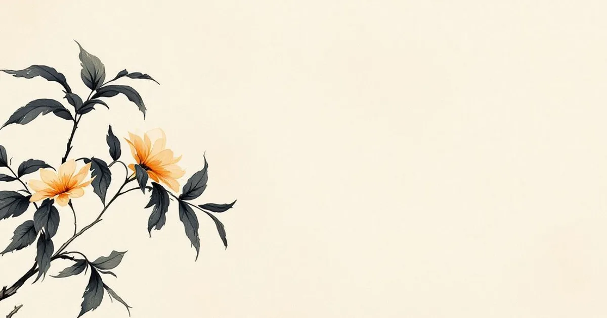 Sumi-e ink-wash illustration: an open palm-leaf manuscript.