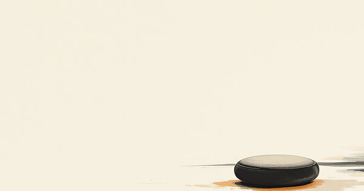 Sumi-e ink-wash illustration: a single meditation cushion in an empty room.