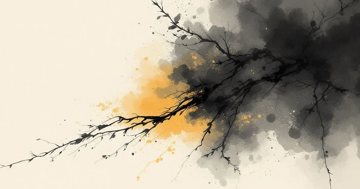 The Girimananda Sutta: a brush resting on an ink stone (ink-wash illustration)