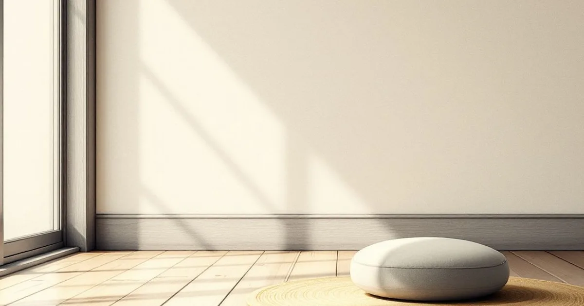 Home Meditation Space: a round meditation cushion on a woven mat by a sunlit window