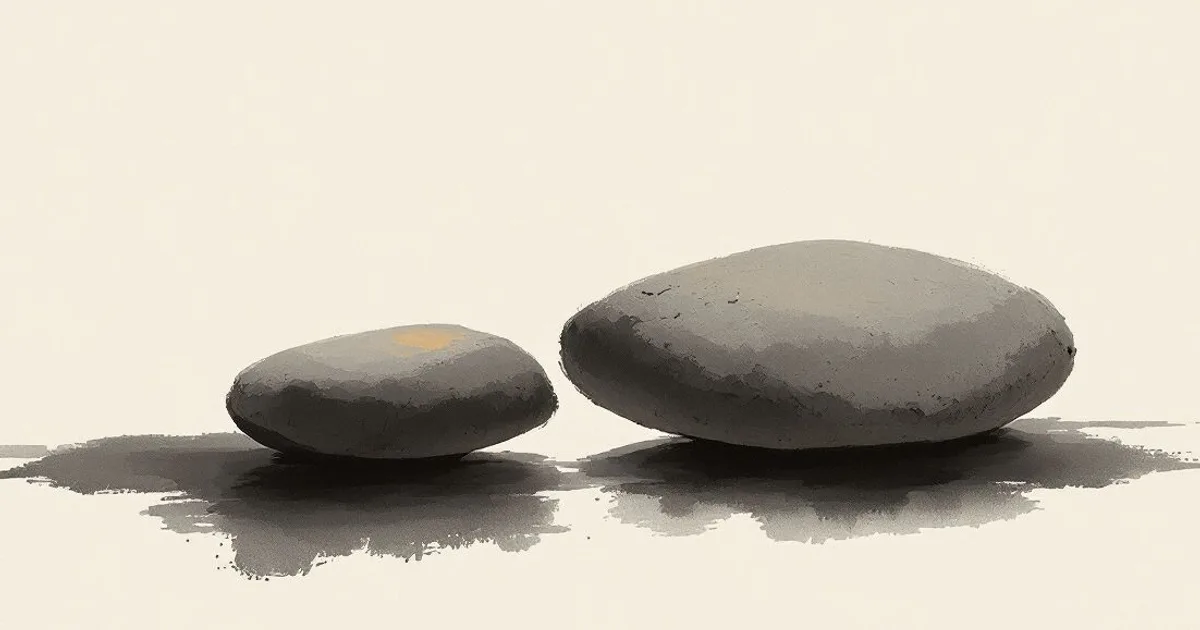 Sumi-e ink-wash illustration: two smooth stones resting side by side.