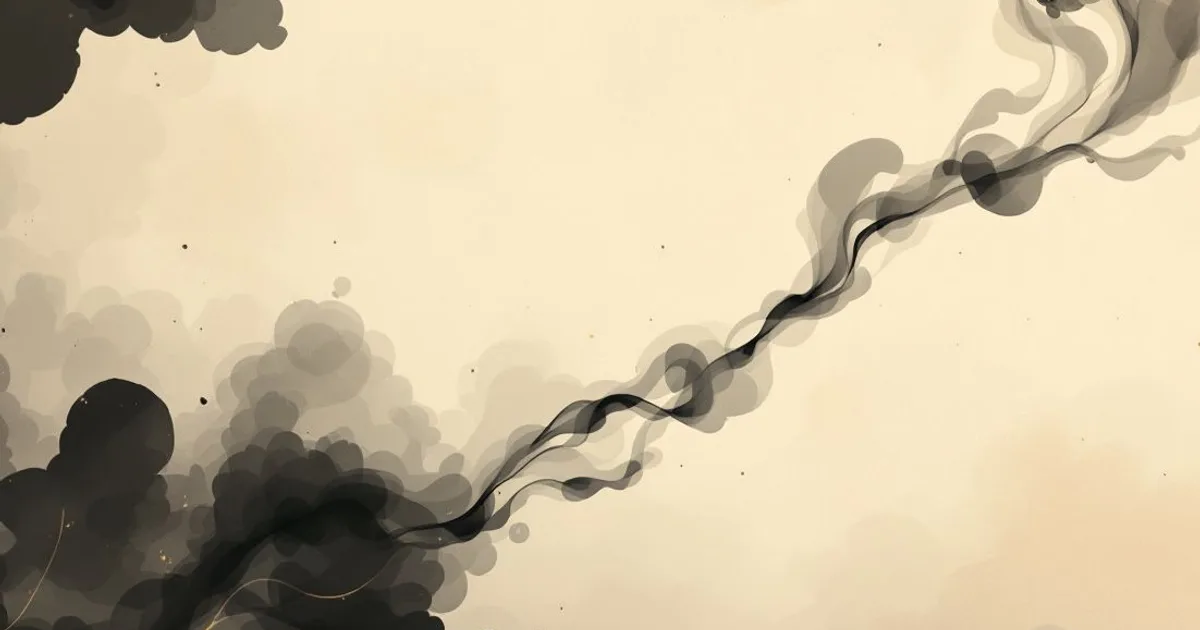 Sumi-e ink-wash illustration: a thin thread of incense smoke rising.