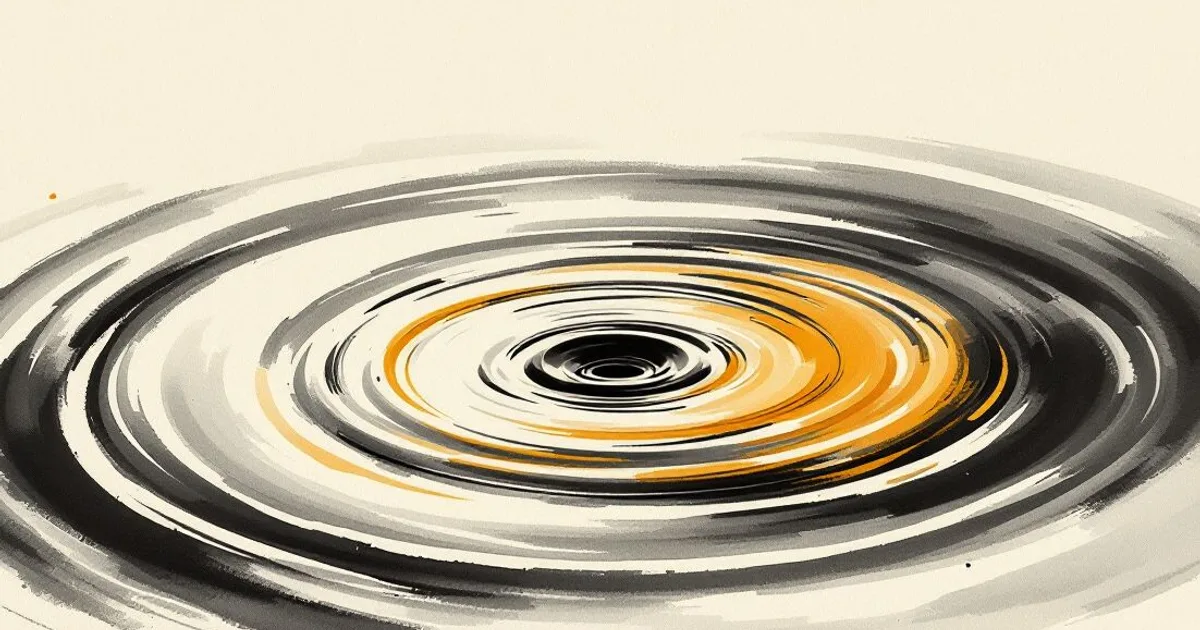 Merit in Buddhism: concentric ripples spreading on a still pond (ink-wash illustration)