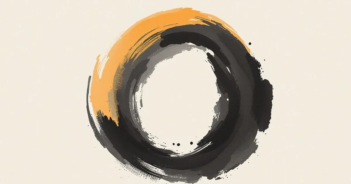 Sumi-e ink-wash illustration: a single ensō, an incomplete brushed ink circle.