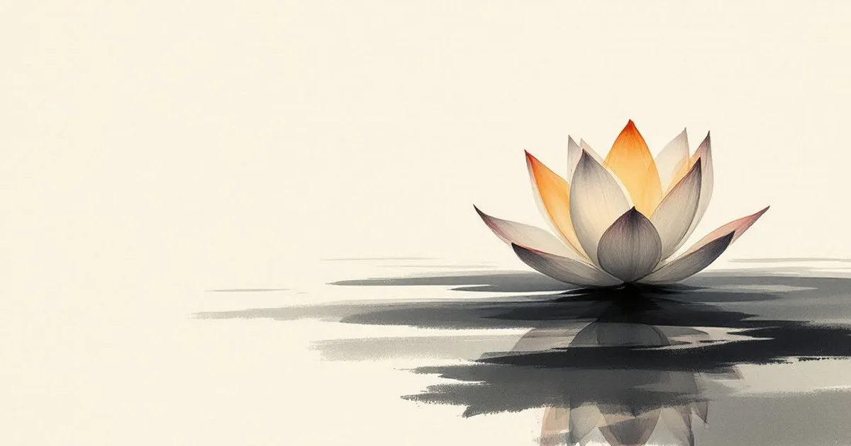 Patacara: a single lotus rising from calm water in gentle light (ink-wash illustration)