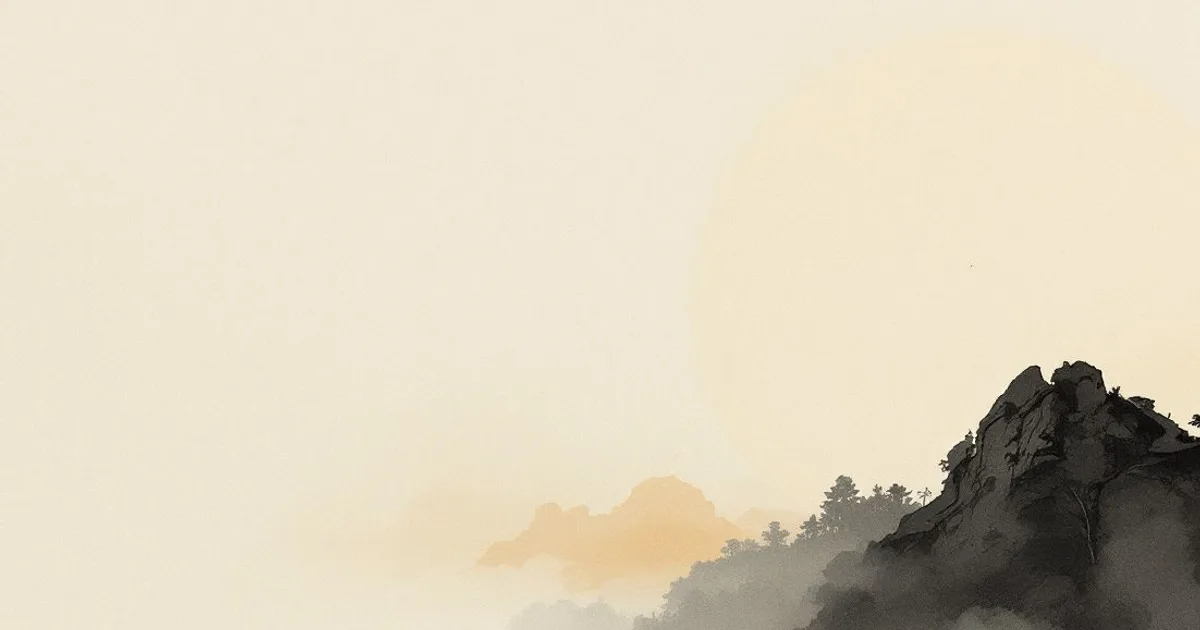 Quotes the Buddha Never Said — 16 Lines, Traced: soft light through drifting mist (ink-wash illustration)