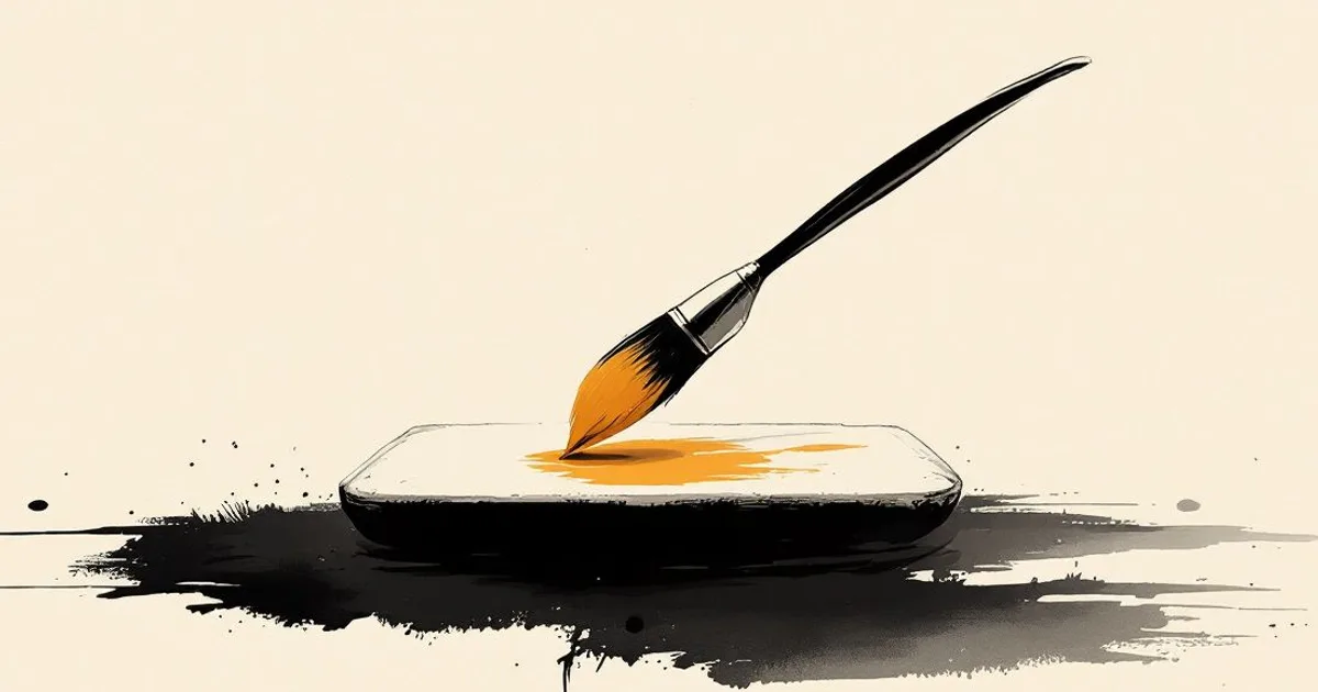 The Ratana Sutta: a brush resting on an ink stone (ink-wash illustration)