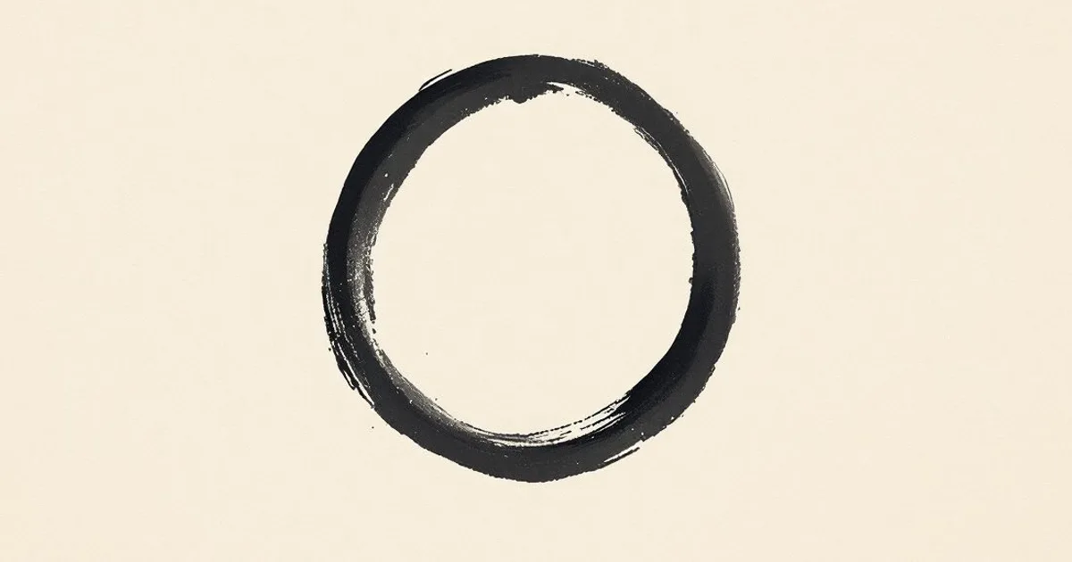 Sumi-e ink-wash illustration: a single ensō, an incomplete brushed ink circle.