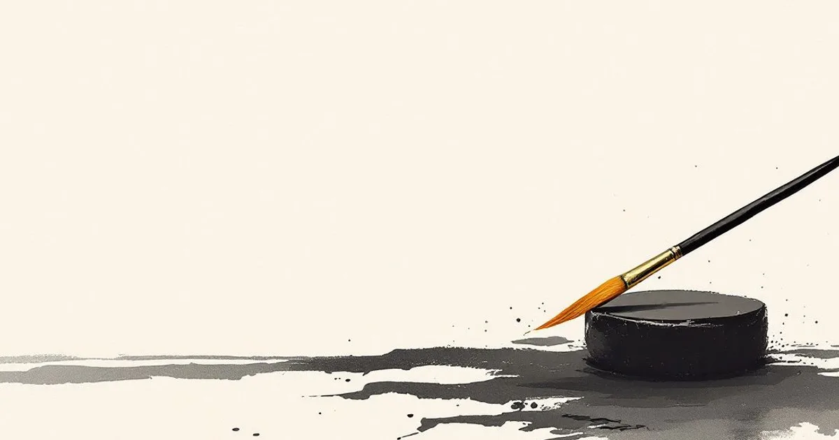 The Sigalovada Sutta: a brush resting on an ink stone (ink-wash illustration)