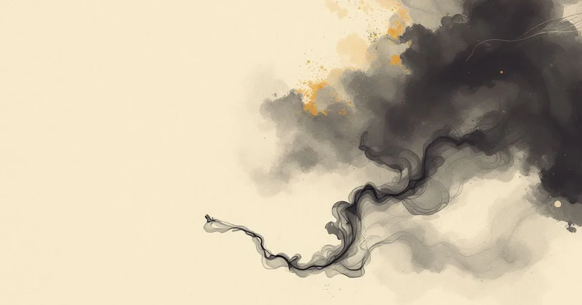 Sumi-e ink-wash illustration: a thin thread of incense smoke rising.