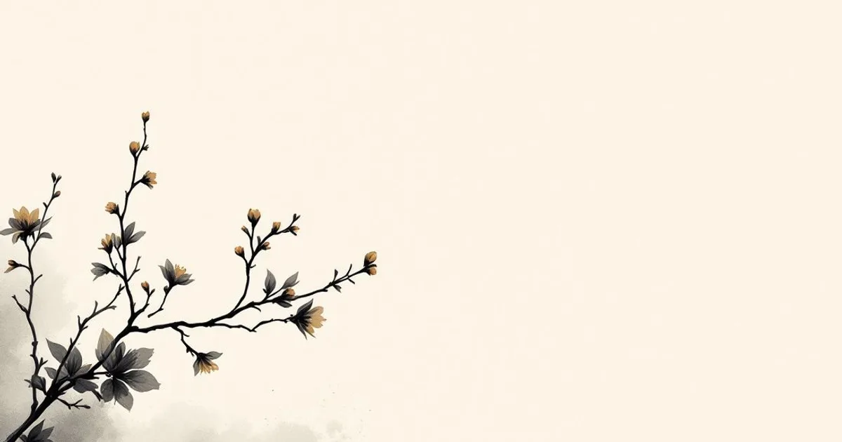 Sumi-e ink-wash illustration: a sprig of blossom in the spare wabi-sabi spirit.