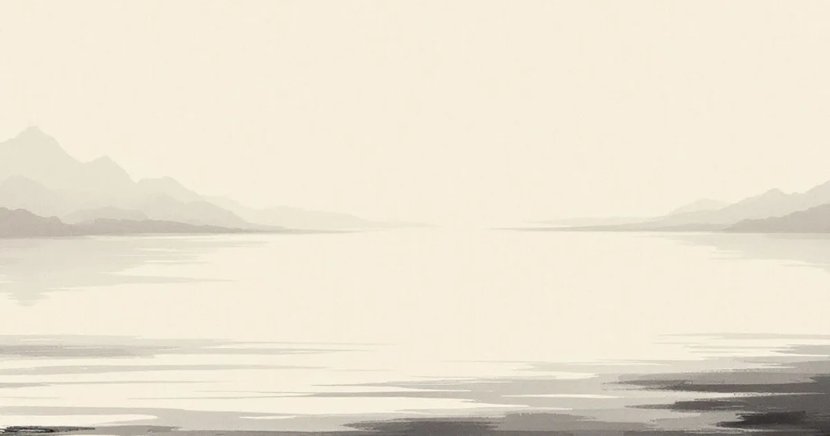 Sumi-e ink-wash illustration: calm water faintly stirred by a passing breath of wind.