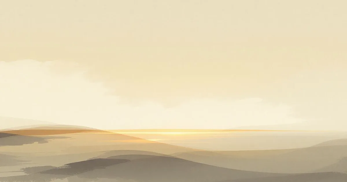 Sumi-e ink-wash illustration: soft light moving slowly down a calm, still surface.