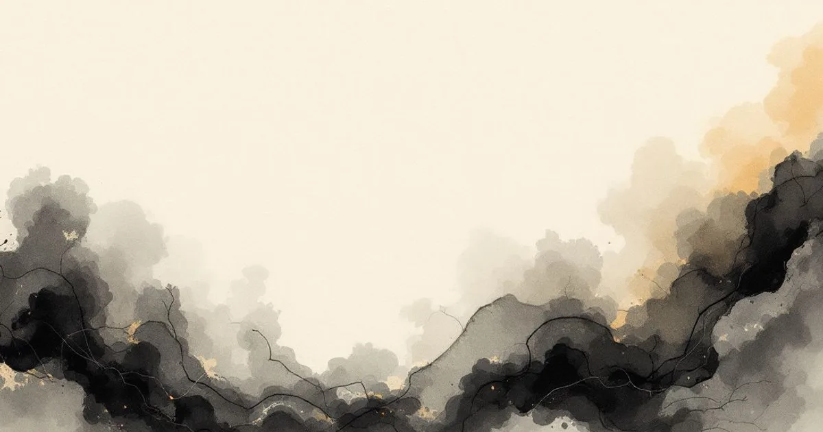 Sumi-e ink-wash illustration: a single worn bead catching soft light along the strand.