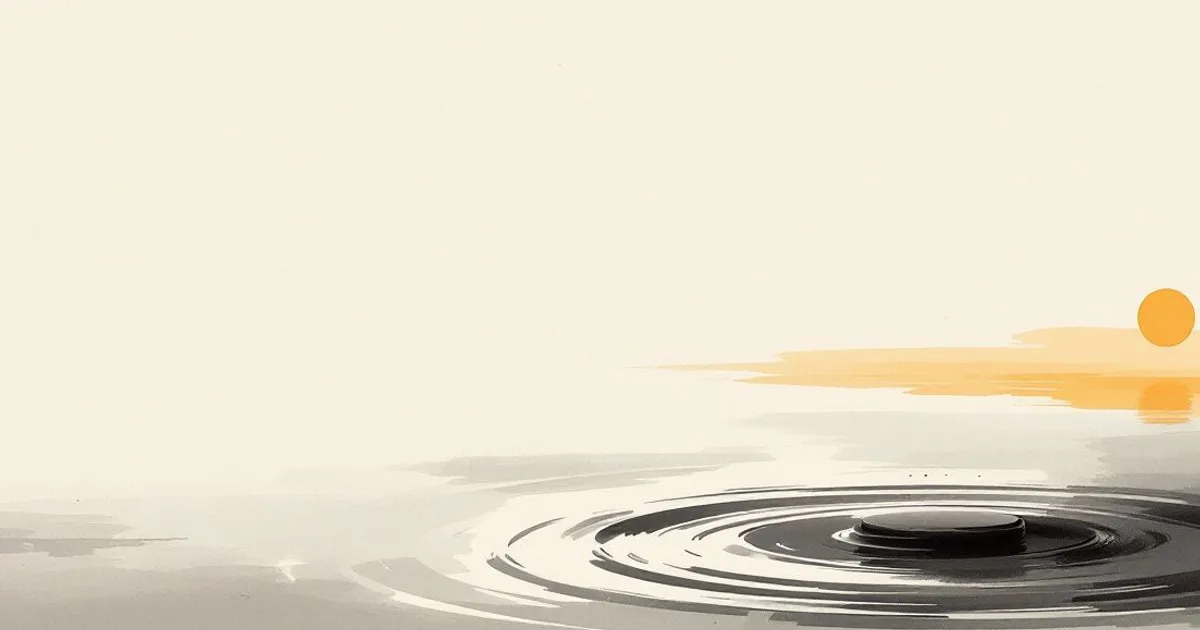 Sumi-e ink-wash illustration: faint concentric sound-ripples spreading across still water.