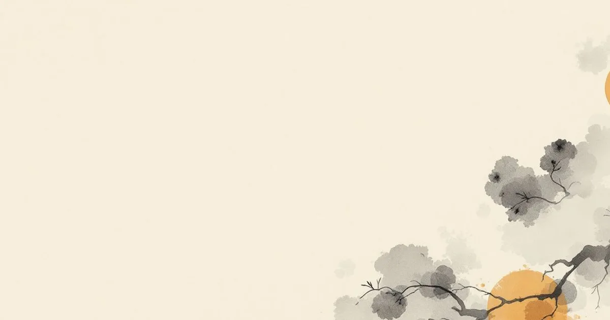 Sumi-e ink-wash illustration: a single faded flag fluttering softly against a pale sky.