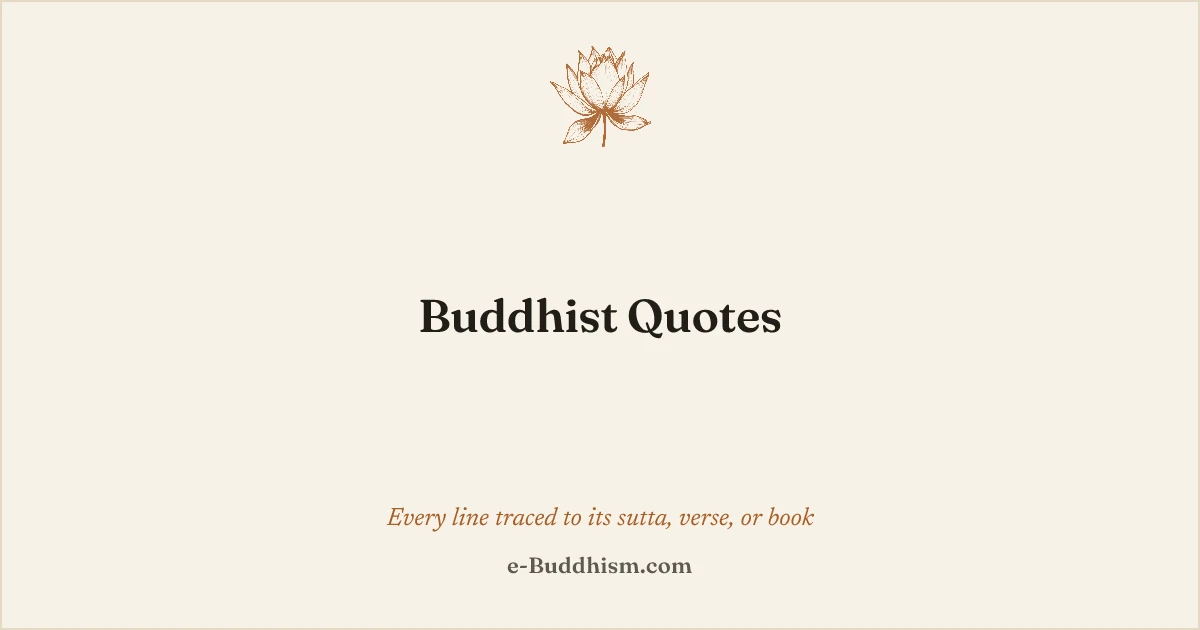 Sumi-e quote card: 'Buddhist Quotes', with a saffron lotus on warm ivory paper.