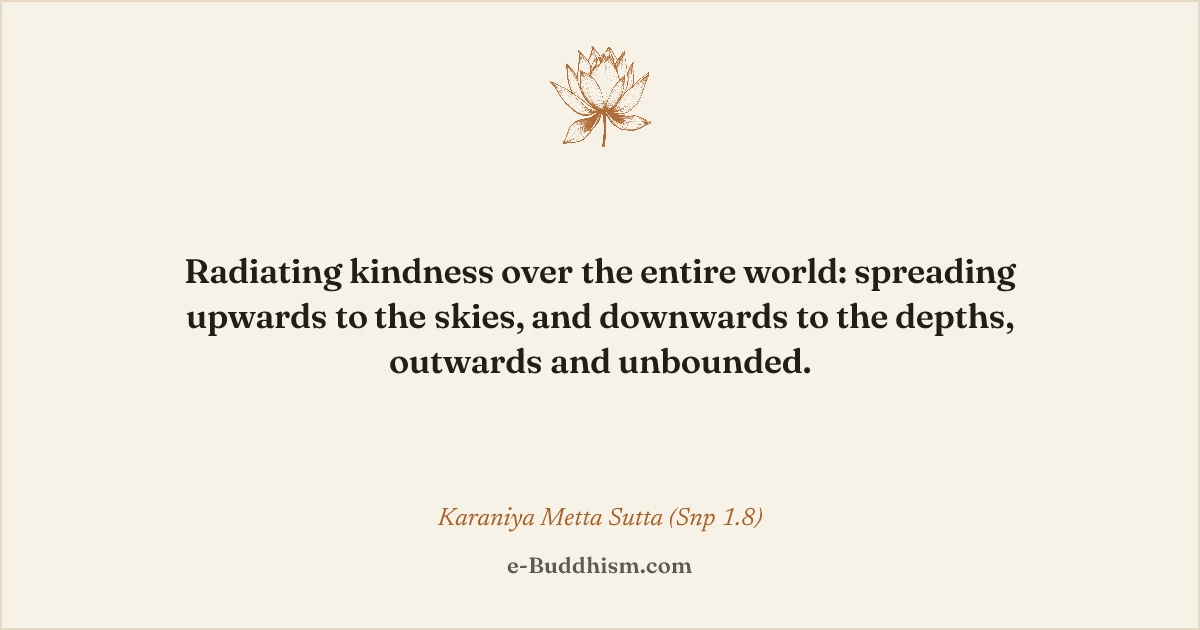 Sumi-e quote card: 'Radiating kindness over the entire world… outwards and unbounded.' — Mettā Sutta (Snp 1.8).