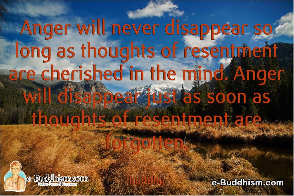 Anger will never disappear so long as thoughts of resentment are cherished in the mind. Anger will disappear just as soon as thoughts of resentment are forgotten. -Buddha