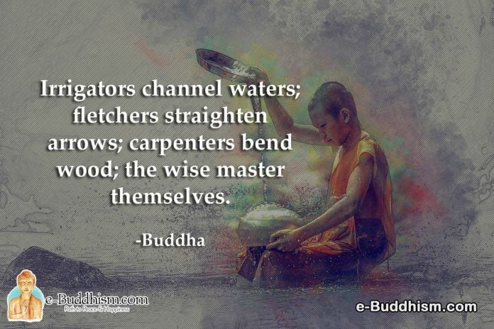 Irrigators channel waters; fletchers straigthen arrows; carpanters bend wood; the wise master themselves. - Buddha