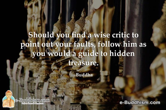 Should you find a wise critic to point out your faults, follow him as you would a guide to hidden treasure. -Buddha