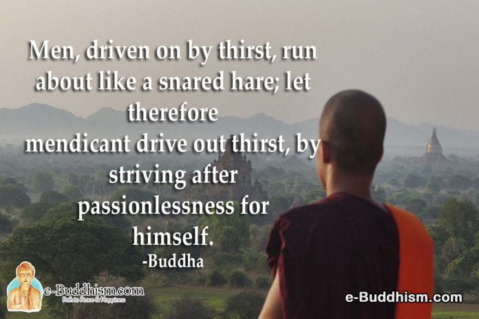 Men, driven on by thirst, run about like a snared hare; let therefore mendicant drive out thirst, by striving after passionlessness for himself. -Buddha