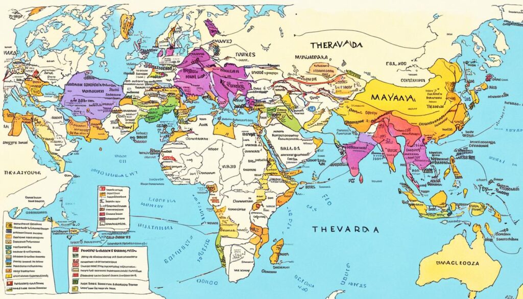 geographical distribution of Theravada and Mahayana Buddhism