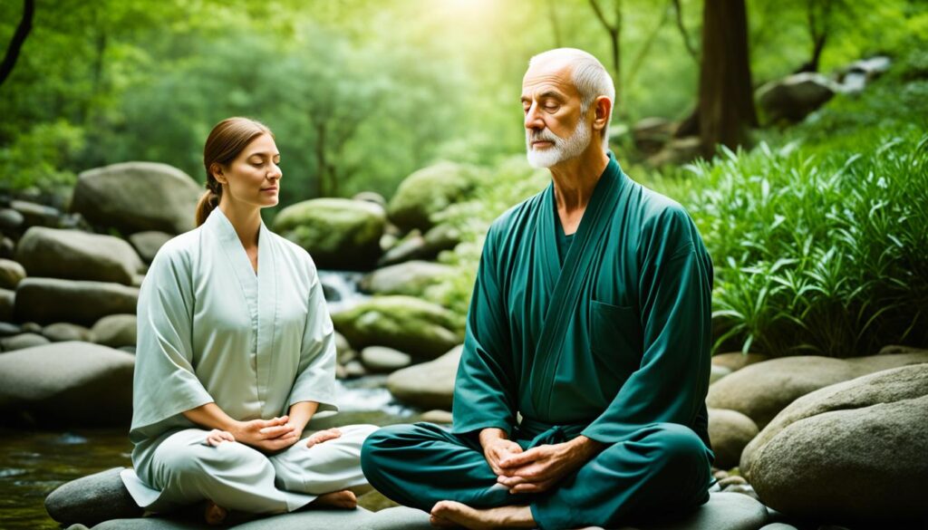 Zen master and student meditating Zen master and student meditating
